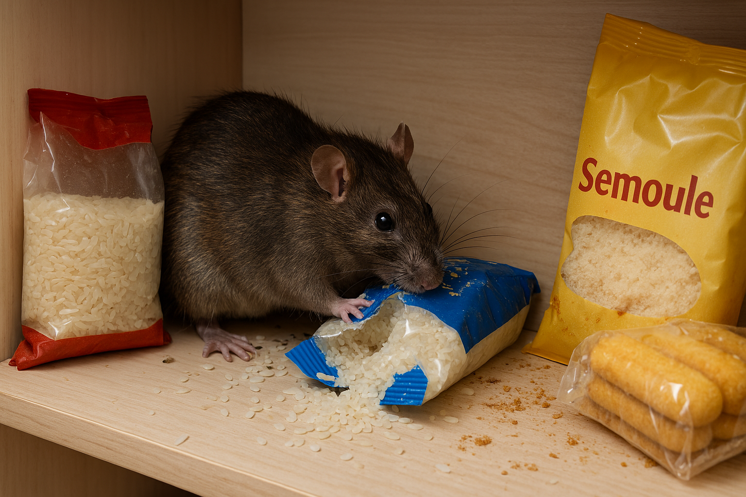 Rats cachés dans un placard de cuisine, signe d’infestation à traiter rapidement